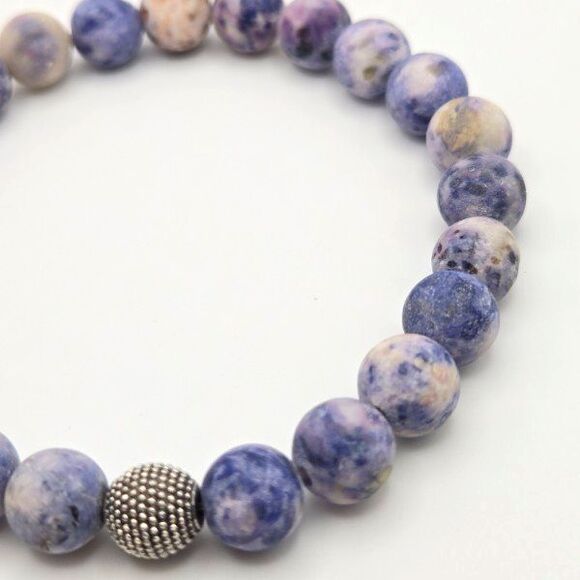 Handmade Matte Natural Sodalite Stretch‎ Bracelet with Silvertone  Accent Bead - Picture 2 of 4